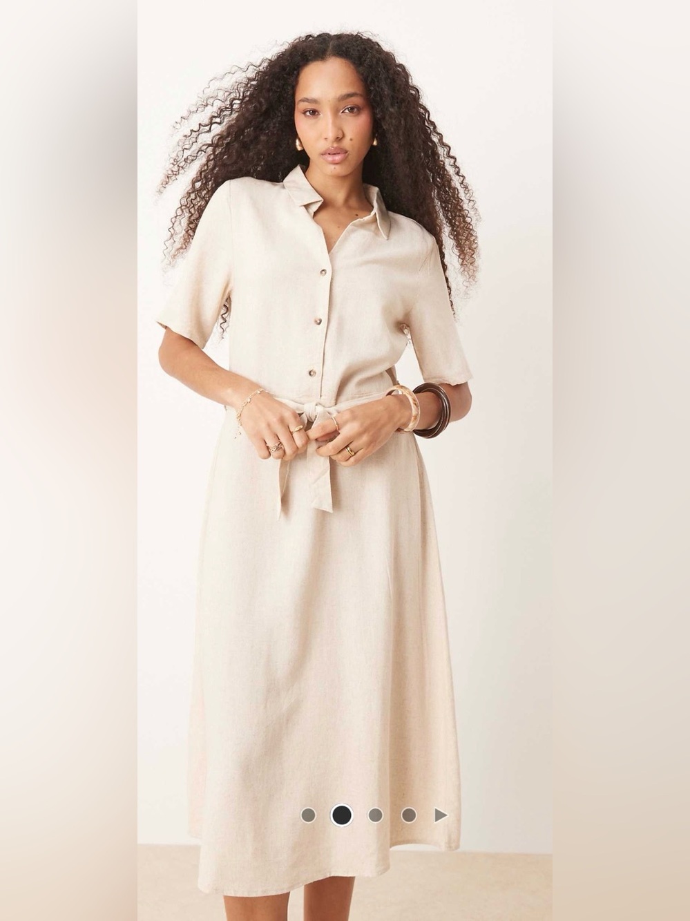 JDY Linen Mix Midi Shirt Dress in Beige - Large